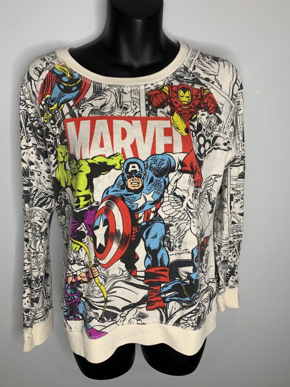 Marvel Reversible Pullover Comic Strip Design Crew Neck Women's Medium